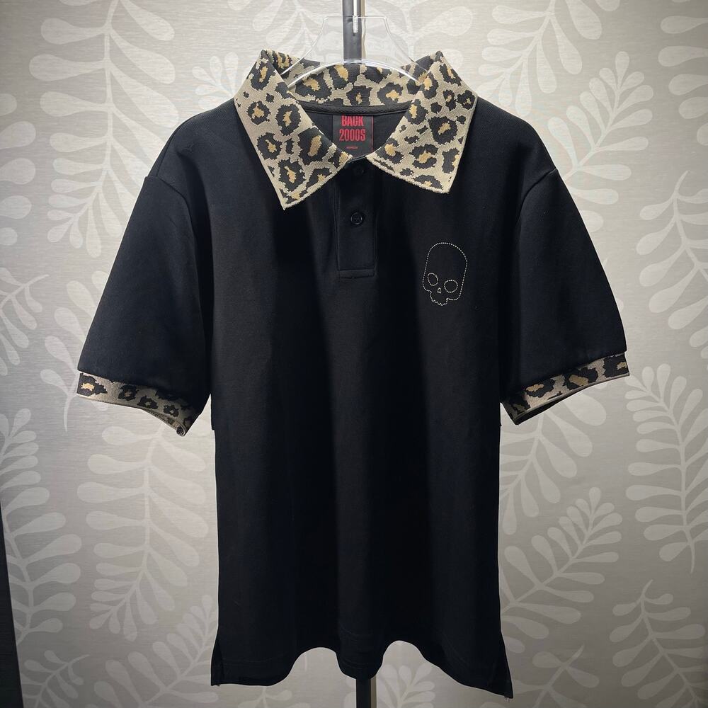 Leopard Cheetah Print Black Polo size M